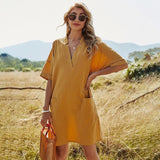 Elegant Soild Shirt Pockets Robe Dress