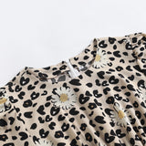 Leopard With Daisy Print Vintage Dress with Sleeves