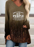 V-Neck Long Sleeve Gradient T-shirt