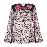 Leopard print stitching casual loose long-sleeved shirt