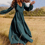 Stylish Ruffle Casual Puff Sleeve Solid Maxi Dress