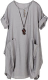 Plus size summer new round neck cotton and linen washed lantern dress