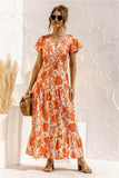 Floral Short Sleeve Casual Long Dress Print