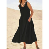 Elegent Casual Solid Cotton Linen A-Line Dress