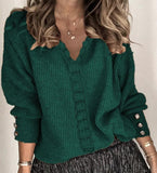 Lace loose long sleeve solid color V-neck sweater