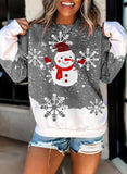 Long-sleeved loose snowman print t-shirt for Christmas