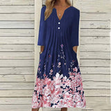 V-neck Printed Skirt Mid-sleeve Dress