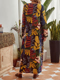 Casual Leaves Printed Long Sleeve Round Neck Maxi Dress