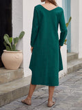 Cotton Long Sleeve Soft Midi Shirt-dress