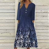 V-neck Printed Skirt Mid-sleeve Dress