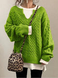 Solid Color Striped Long Sleeves Knitted Casual Sweater for Women