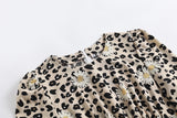 Leopard With Daisy Print Vintage Dress with Sleeves