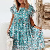 Hot summer print round neck short-sleeved loose dress