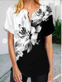 Flower Printing Elegant V Neck Blouses