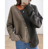 Long Sleeve Splicing Contrast Button Sweater