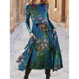 Casual Cotton-Blend Long Floral Dress