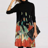 Printing Pile Neck Long Sleeve Dress