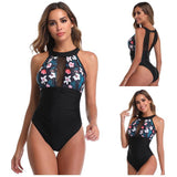 Fashion printed stretch close-fitting mesh one-piece bikini