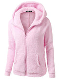 Solid Color Long Sleeve Hooded Zipper Sweater Stretchy Soft Fleece Jacket