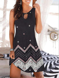 Deep V-neck Loose Sleeveless Printed Beach Dresses