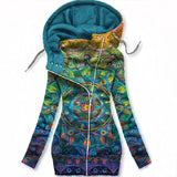 Casual Butterfly Print Hooded Zip Jacket