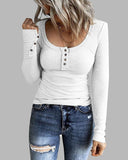 Solid Ribbed Button Front Scoop Neck Blouse