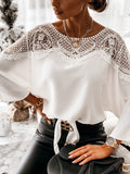 New women's long-sleeved lace lace shirt solid color commuter top