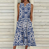 Elegant A-line Sleeveless Floral Print Midi Dress