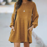 Round Neck Long Sleeve Knitted Dress