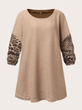 Plus Size Patchwork Leopard Print O-neck Casual Sweatshirt