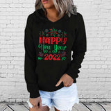 Christmas Pattern Printed Drawstring Hooded Sweater