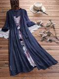 Plus Size Lady Flower Print Cotton Linen Sleeveless Dress