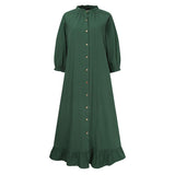 Elegant Button Ruffle Dress Women's Autumn Sundress