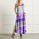 Women's Fashion Tie Dyed Print Split Irregular Hem Sleeveless Sexy Dress