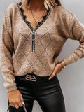 Casual V-Neck Patchwork Lace Sweaters