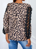 Fashion leopard print lace stitching long-sleeved top