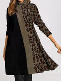 Printed Pile Neck Long Sleeve Loose Dress