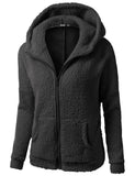 Solid Color Long Sleeve Hooded Zipper Sweater Stretchy Soft Fleece Jacket