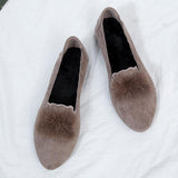 Wedge heel soft sole rabbit fur pumps