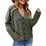 Long-Sleeved Woolen Cardigan Button Knit Jacket