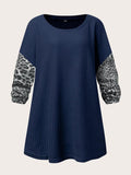 Plus Size Patchwork Leopard Print O-neck Casual Sweatshirt