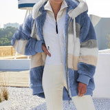 FW warm plush and zipper pocket hooded loose jacket