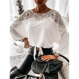 New women's long-sleeved lace lace shirt solid color commuter top