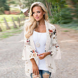 Floral Printed Lace Patchwork Chiffon Cardigan