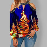 Women's Hollow Lantern Sleeve Christmas T-shirt