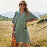 Elegant Soild Shirt Pockets Robe Dress