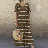 V-Neck Ruffle Sleeve Striped Printed Maxi Dress