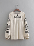 Beautifully embroidered tether long-sleeved top