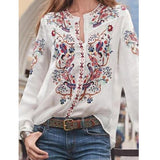 Printed Autumn Bohemian V Neck Long Sleeve Blouse