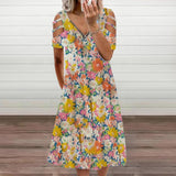 2021  Summer Zipper Floral Print Short Sleeve Dress